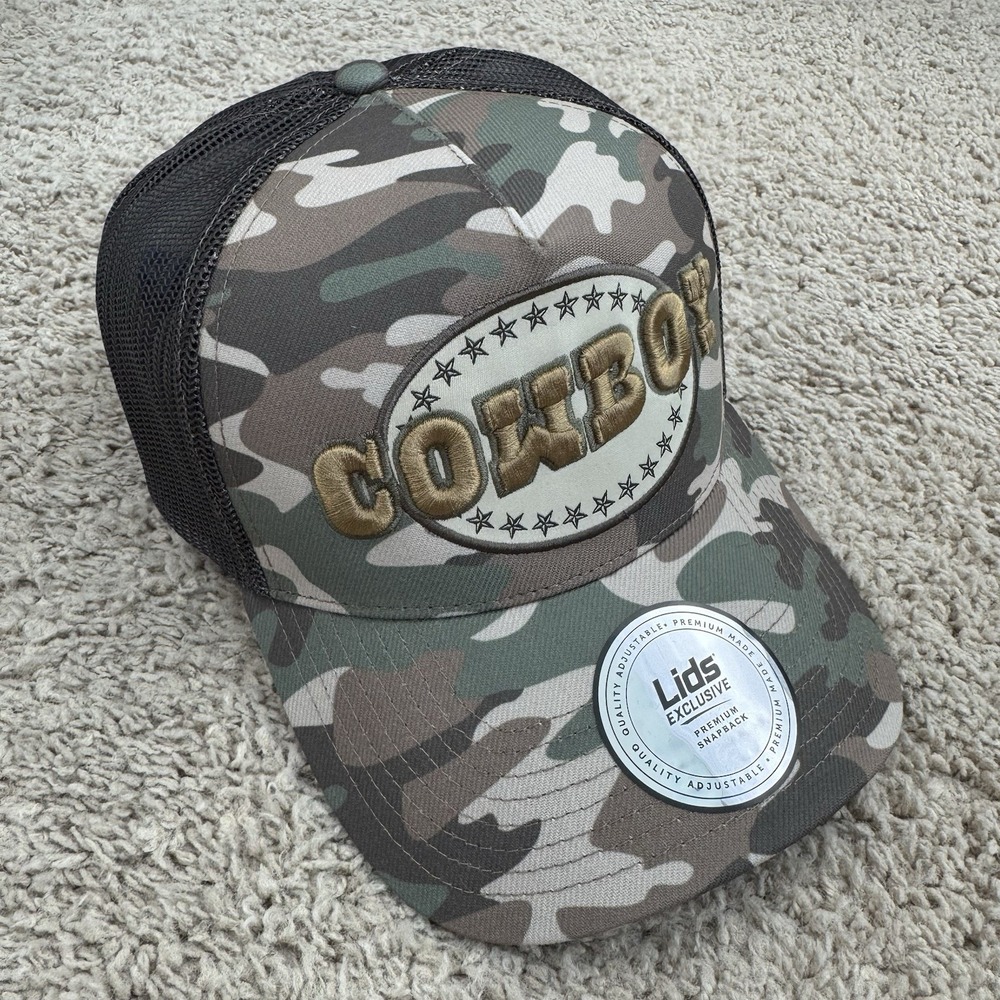 Cowboy Hat Camo 3D Graphic Trucker Snapback Mesh Back Lids Exclusive Cap NWT
